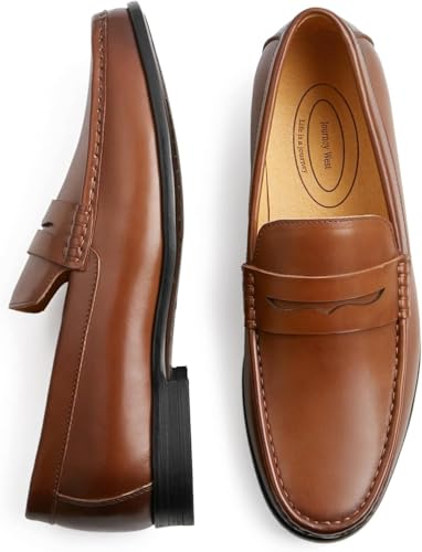 Image of Journey West Mens Genuine Leather Dress Shoes Slip on Penny Loafers for Men
