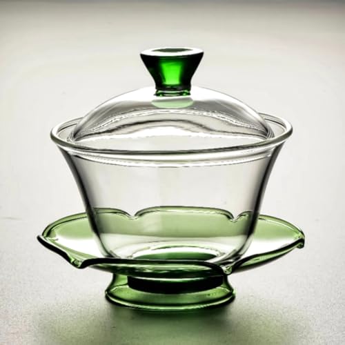蓋碗 茶杯 茶ボウル 三才懐蓋碗 エメラルドガラス 蓋と受け皿付き 手描き 茶碗 蓋付き 耐? 透過性 湯呑み カンフーティー 中国の茶道具 泡茶杯盖碗 茶器 家庭用 来客用 功夫茶具 (A)