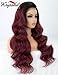 K'ryssma 99j Lace Front Wig Ombre L Part Long Wavy Synthteic Wig Deep Side Parting Burgundy Wigs for Women Glueless Ombre Wig with Black Roots 22 inch