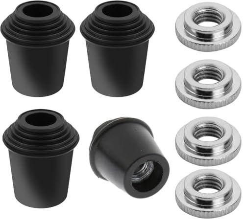 TUOREN 4Pcs Bass Drum Threaded Rubber Feet 29x33mm Floor Tom Leg Tips Rubber Feet with Lock Nut Fits for Most Bass Drum Spurs Legs
