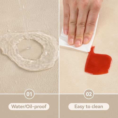 Image of UnivoColors Placemats Round Faux Leather Placemats Set of 6-Waterproof-Wipe Clean-Heat Resistant-Anti Slip Dining Table Place Mats,Suitable for Indoor & Outdoor Use,15 inch.Retro Beige