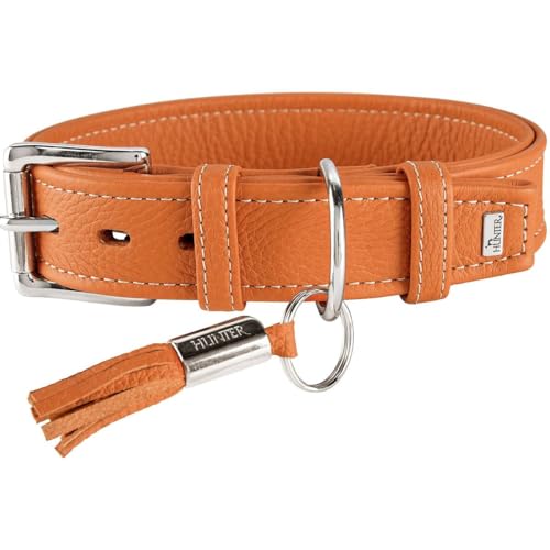 HUNTER CANNES Hundehalsband, Leder, Nappaleder, weich, edel, elegant, 50 (S-M), orange