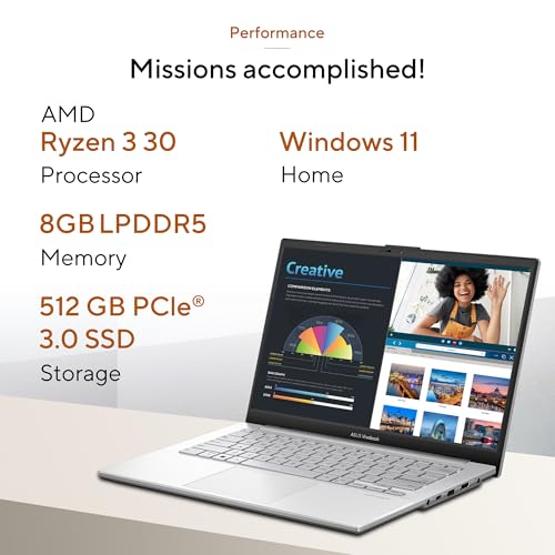 Image of ASUS Vivobook Go 14 (2026),AMD Ryzen 3 30 Processor,AMD Radeon iGPU,8GB RAM,512GB SSD,FHD,14 inch (35.5 cm),Windows 11,M365 Basic(1Y)* Office 2024,Cool Silver,1.38 Kg,E1404FA-EB1224WS,Thin & Light Laptop