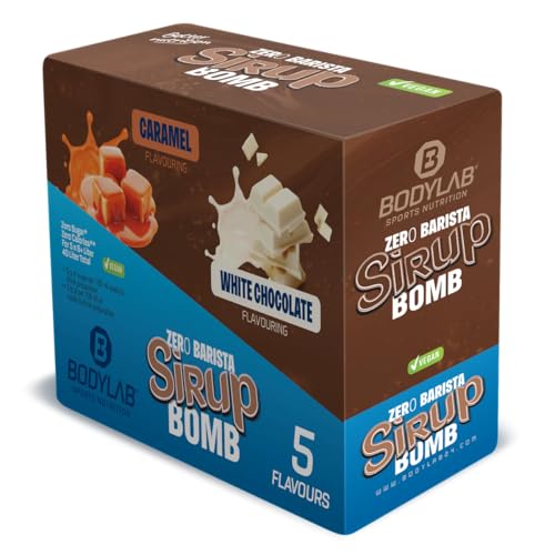 Bodylab24 ZERO Barista Sirup BOMB Mixed Box 5 x 65ml zuckerfrei und praktisch ohne Kalorien mit nur 1kcal je 100ml Wasser-Sirup-Mischung hochkonzentriert für 8 l Fertiggetränk