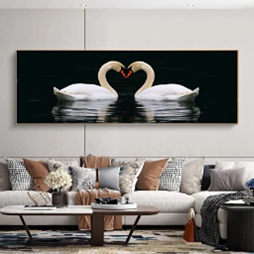 Toile mur art photo cygne pour sublimer votre chevet de lit de luxe