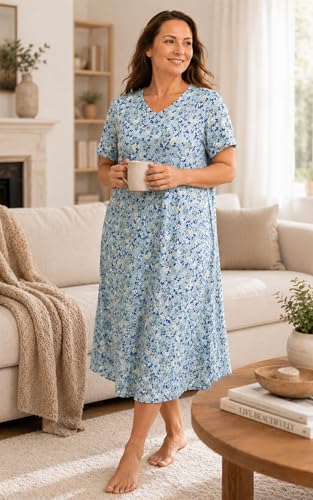 Image of Kabento Nightgowns for Women Cotton Short Sleeve Long Night Gowns with Pockets