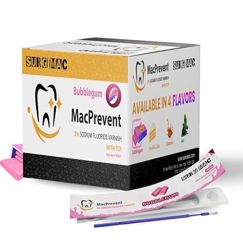 MacPrevent 5% Sodium Fluoride Varnish with TCP 0.4ml of Varnish and One Applicator Brush Remineralizing Toothpaste Fluoride Toothpaste for Enamel Repair Oral Care Dental Supplies | (50 Bubblegum)