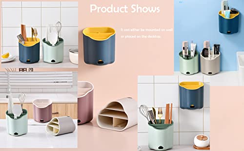 Synoigge Bathroom Shelf Organizer Wall Mounted Kitchen Utensil Holder Floating Shelves Self Adhesive Makeup Brush Holder Plastic Storage Organizer Bins For Kitchen, Bathroom, Countertop (Blue) #TOP3