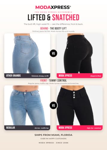 Image of Moda Xpress Women's Butt Lifting High Waisted Bootcut Jeans - Stretchy, Comfortable Flare Jeans in Junior Size Vintage Style