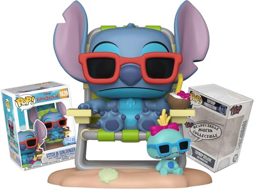 Funko Tumbona premium Summer Stitch in Sunlounger (con Scrump Doll) EE Exclusive + ToyBop Protector: Lilo & Stitch Pop! Figura de vinilo de Disney (incluye estuche de coleccionista Pop-Protector Set