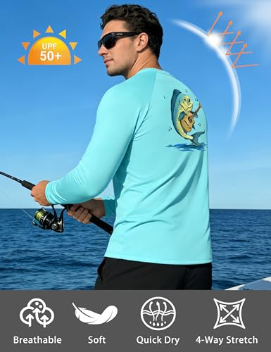 Image of Men's UPF 50+ Sun Fishing Shirt, Long Sleeve UV Protection Tee, Quick Dry Rash Guard for Outdoor Swim Hiking