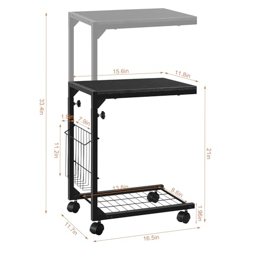 Image of BTY C Shaped Side Table Adjustable End Table with Wheels C Table for Small Spaces Couch Table with Storage for Sofa Living Room Bedroom (Black)