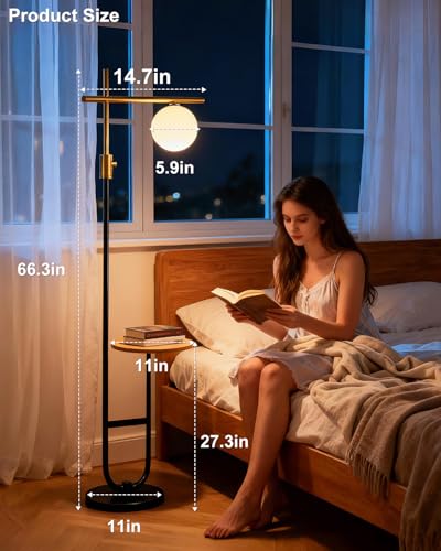 Image of Lightdot 66IN Gold&Black Dimmable Floor Lamps with Storage Table, Modern Standing Tall Lamp with Milky White Globe Lampshade, Cross-Shaped Lamp Head and U-Pole Base Style for Living Room /Bedroom
