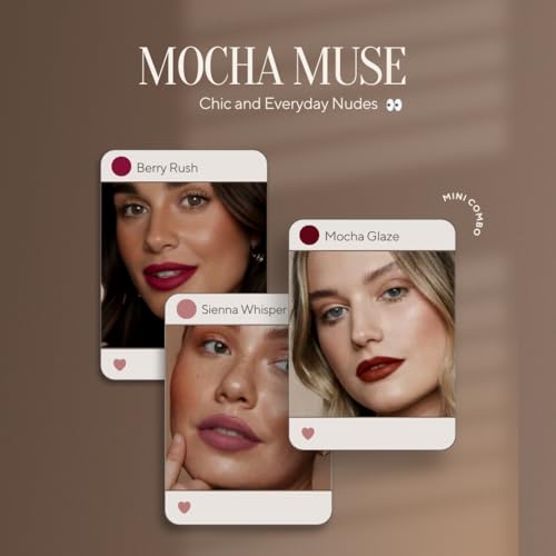 Image of Mini Lipstick Combo Pack Of 3 I Long Lasting 2 Matte & 1 Shiny Liquid Lipsticks | Travel Friendly Lip Stick Gift Pack | One Swipe Pigmentation | Multicolor Lipsticks I Transfer Proof I Highly Pigmented I Smudge Proof Lipstick | (MOCHA MUSE, Set of 3)