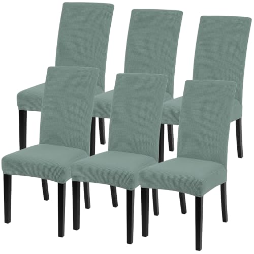 Image of SearchI Chair Covers for Dining Room Set of 6 Stretch Jacquard Kitchen Parsons Chair Covers,Washable Spandex Dining Chair Slipcovers Seat Protector for Hotel,Banquet,Ceremony (Sage Green)
