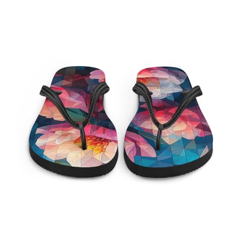 Pink Geometric Floral Flip-Flops, Stylish Summer Sandals, Comfortable Beach Slides, Casual Pool Shoes for Women4