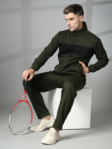 Image of CHKOKKO Track Suit For Man High Neck Winter Tracksuit Men Full Zip Jacket With Elastic Waist Lower And Soft Sports Activewear Set For Gym Running And Casual Use