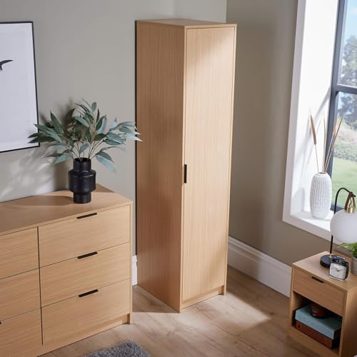 Home Source Phoenix Wardrobe with 1 Door | 180cm Tall Oak Effect| Hanging Rail & Storage Shelf | Contemporary Bedroom Furniture | 40D x 48W x 180H cm - Image 2