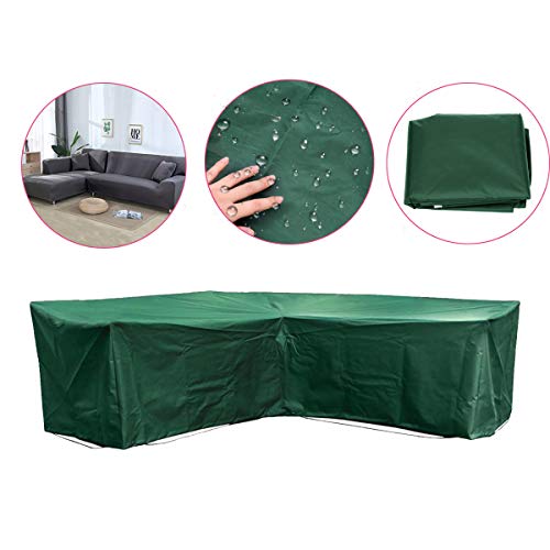 dDanke 215x215x87x67cm Polyester Waterproof Durable L Shape Outdoor Patio Garden Protective Cover for Corner Sofa (Green)