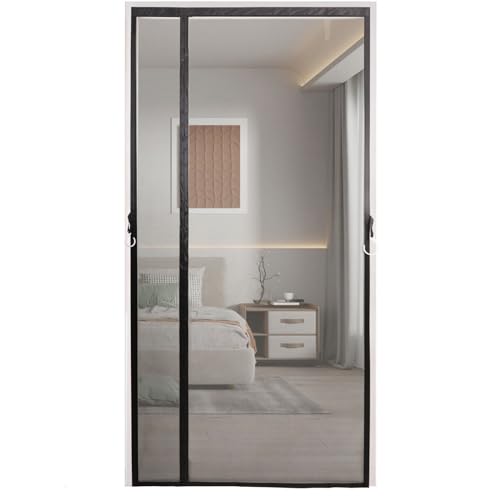 マグネット式網戸カーテン 80x230cm、 虫よけ 簡易網戸 蚊取り、簡単取り付け、 適用 蚊帳 ベランダ サッシドア - ブラック