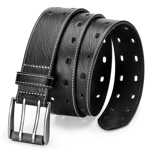 Men Classic Double Prong Faux Leather Belt Fashion Casual Heavy Duty Work Belts For Jeans Pants