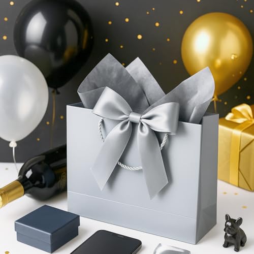 BBLIKE Geschenktüten 2 Stück Papiertüten mit Schleifenbändern + 2 Grußkarten + 4 Taschentüchern, Geschenktaschen mit Henkel Partytüten Bodenbeutel Kreuzbodenbeutel für Geburtstag Hochzeit Feier Party