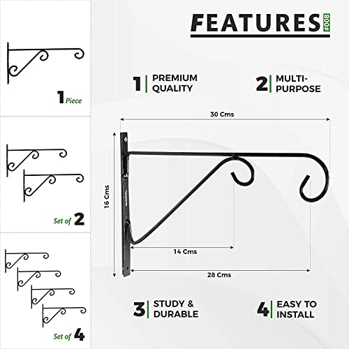 Image of Planter Hanger Metal Wall Hook Hanging Plant Bracket | Decorative Straight Plant Hanger for Pots, Bird Feeders, Planters, Lanterns, Macrame, Wind Chimes Indoor Outdoor (Black, 2)