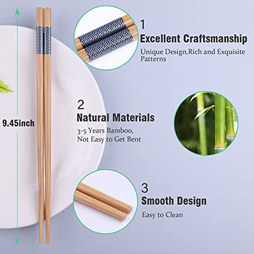 image for 10-Pairs Bamboo Chopsticks, GLAMFIELDS Reusable Chopsticks Set Classic