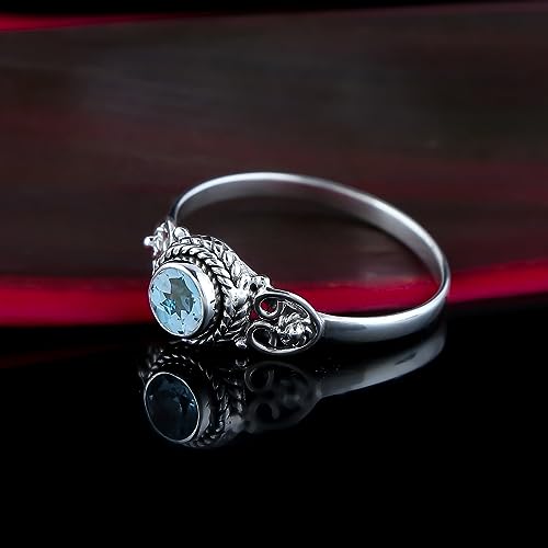 925 Sterling Silver Natural Blue Topaz Stone Ring, Handmade Gemstone Ring, Energy Healing Crystals, Birthday, Bohemian Jewelry | Promise Victorian Wedding Ring | Gift for Women (US - 6)4
