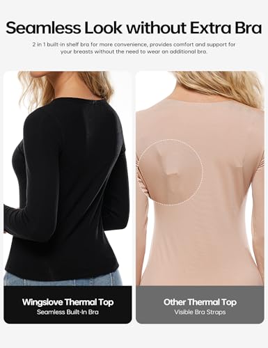 Wingslove Thermal Long Sleeve Built-in Bra for Women Boat Neck Tops for Fall and Winter Basics Shelf Bra Shirts4