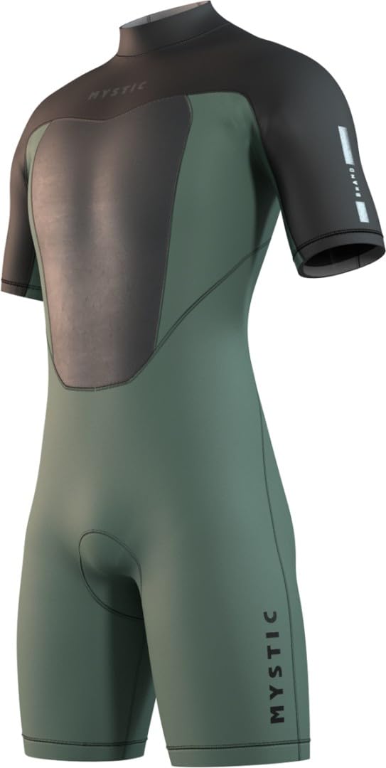 Mystic Watersports – Surf Kitesurf & Windsurfen Herren Marke 3/2 mm Reißverschluss hinten Flatlock Shorty Neoprenanzug – Dark Olive