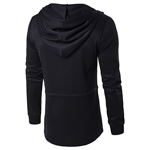 Men's Fashion Hooded Open Edge Long Cardigan with Pockets Long Sleeve Outwear Black2