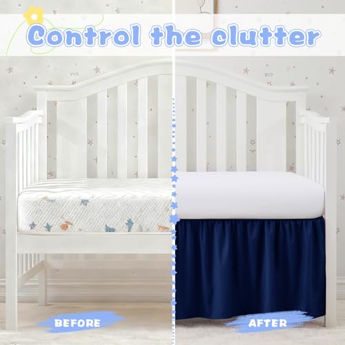 Image of SiinvdaBZX Navy Blue Crib Skirt Dust Ruffle, Microfiber Crib Bed Skirt | 52 inchx28 inch with 14 inch Drop, Durable Full Coverage Toddler Bedskirt Fit for Baby Boys Girls Nursery Standard Crib