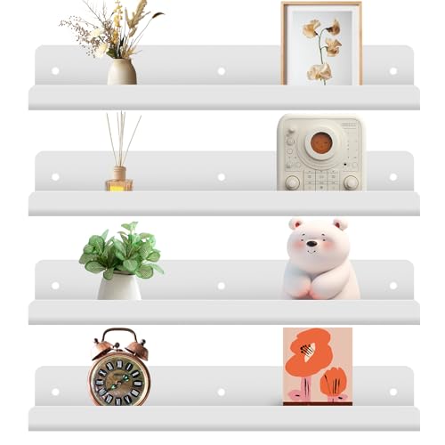 Gucass 4 Piezas Estanteria Pared Sin Taladrar, 30cm Estantes Flotantes Acrílico, Baldas Blancas de Pared, Floating Shelves para Decoración Baño, Entrada Recibidor, Cocina, Ahorra Espacio en el Hogar