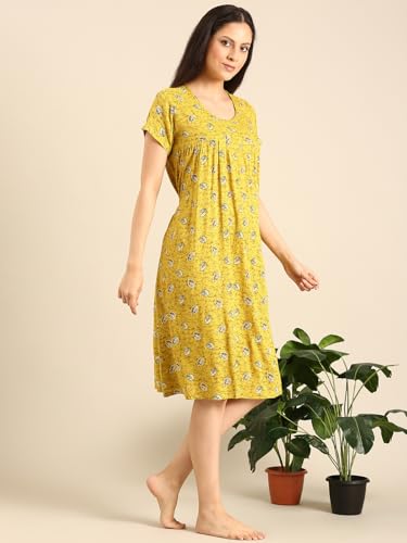 Image of Rupa Jon Aishwarya Women Short Printed Nighty in Premium Cotton Blend Fabric, Midi Length, Night Dress, Three-Fourth Length for Comfortable Everyday Wear