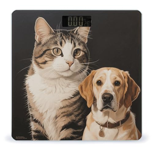 Báscula digital para baño con diseño de gato y perro