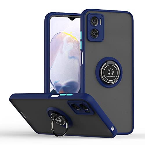Cover per Motorola Moto E22 Moto E22i con Girevole Anello Traslucido Custodia con Supporto Magnetico Auto Silicone TPU e PC Doppio Strato Protettiva Bumper. Blu Reale