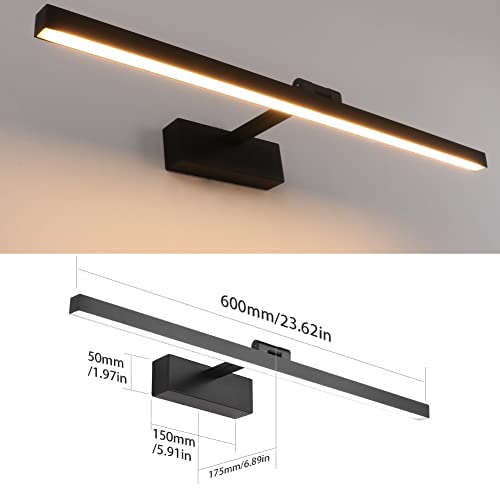 Klighten LED Spiegellampe Bad 61cm, 180 Grad Drehung Wandleuchte für bad IP44, 18W 1170 Lumen Spiegelleuchte Bad, Badlampe Wand Aluminium, Warmweiß 3000K, Schwarz – Bild 6