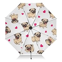 RPLIFE Pugs Playful White Umbrella for Rain, Lightweight Durable Auto Open Close for Women, Travel Umbrellas for Rain and Sun