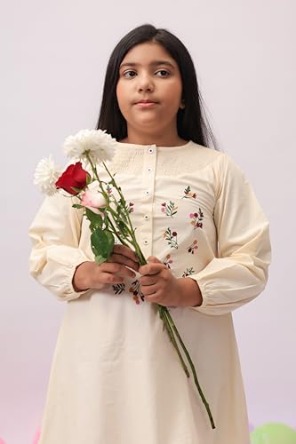 Image of Kids Girls Printed Embroidered Fusion Dress | Handmade Crafted Designer Ethnic Wear | 100% Cotton