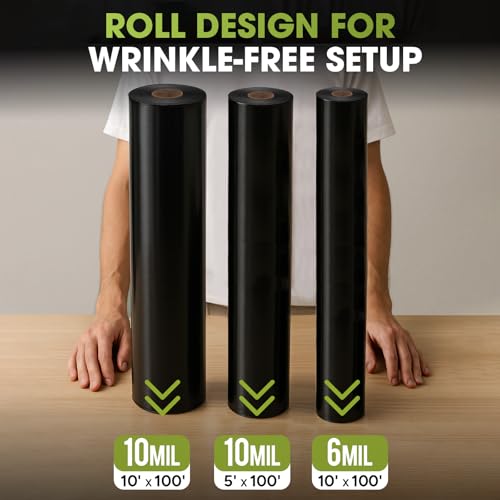 6 Mil Black Plastic Sheeting 10x50 FT – UV Protection Poly Sheeting Polyethylene Film, Black Plastic Rolls for Garden, Crawl Space Vapor Barrier, Construction, Landscaping, Weed, Moisture Control by VAPLINX - Used condition - Image 8