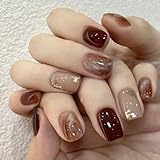 ネイルチップ 24枚入 ネイルチップ ショート 付け爪 秋冬デザイン 優雅ネイル かわいい シンプル3D爪 手作りネイルチップ 成人式 入学式 卒業式 日常生活に使用 耐久 便利 nail 両面テープ48個付き (R618)