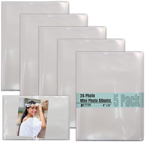 Better Office Products 24 Photo Mini Photo Album, 4 x 6 Inch, Pack of 5, Clear View Cover, Holds 24 Photos, 5 Pack