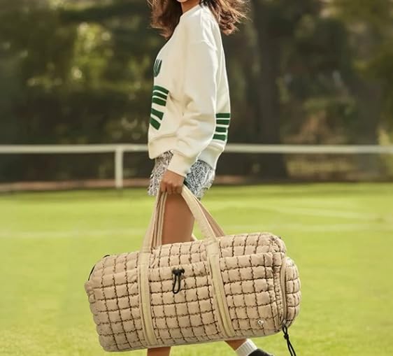 Women's quilted travel storage bag with shoe compartment; fitness bag with wrinkled design; yoga bag (Black)4