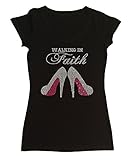 Women's Rhinestone Fitted Tight Snug Shirt Walking in Faith Pink Heel (Black Cap Sleeve, 1X)