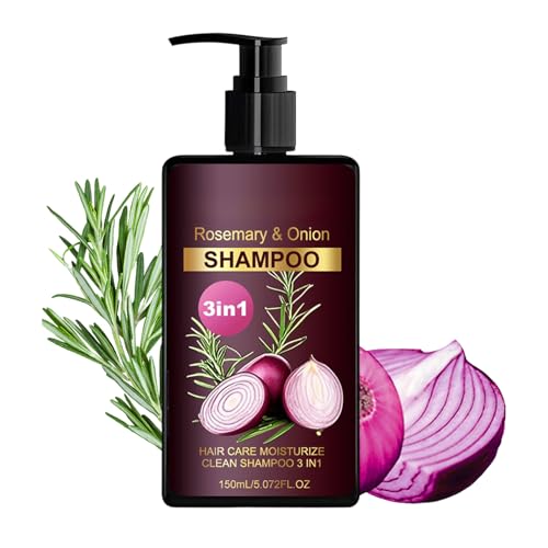 Champú de Cebollas Rojas y Romero 150ml, Fórmula 3 en 1 Limpieza Nutrición y Reparación con Biotina, Anticaída & Estimulante del Crecimiento del Pelo, Brillo Natural para Todo Tipo de Cabello