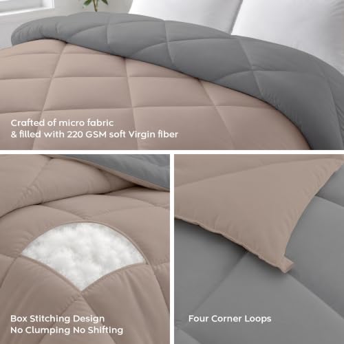 Image of AYKA Reversible Comforter 220 GSM Microfiber Reversible AC Comforter /Blanket for Winter /Quilt /Duvets for King Size Single Bed Comforter (60 * 90, Grey & Taupe)| TC - 220