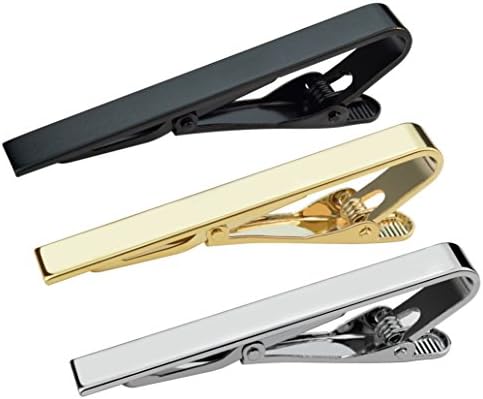 Lystaii 3pcs Tie Bar Clip, Tie Tack Pins Tie Clips for Men Silver Gold Black Necktie Bar Pinch Clip Set 2.2 Inch Metal Clasps Business Professional Fashion Assorted Designs