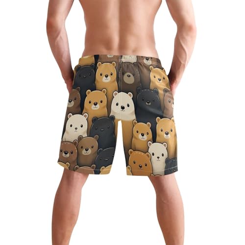 Bear Animal Cute Men's Sportwear Swim Trunks Quick Dry Board Shorts with Lining S B04027443