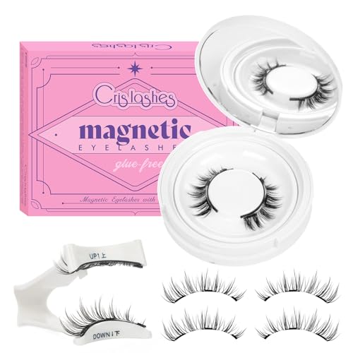 Crislashes Kit de faux cils magnetique avec applicateur, cils-magnetique sans eyeliner ni colle, faux cils magnétique faciles à poser et à retirer, effet naturel et réutilisables (DE07 Set-E)